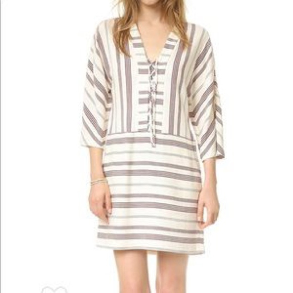 BCBGmaxazria Red Striped Boho Style Lace Up Tunic Top Women's Size M